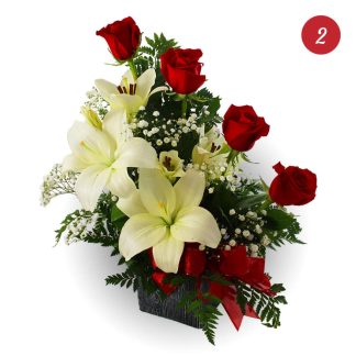 4 Roses with Lilies