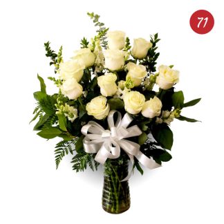 Dozen (12) White Roses with Snapdragons